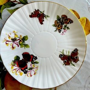 Royal Worcester fine bone china cake plate vintage, 1982 butterflies Rare